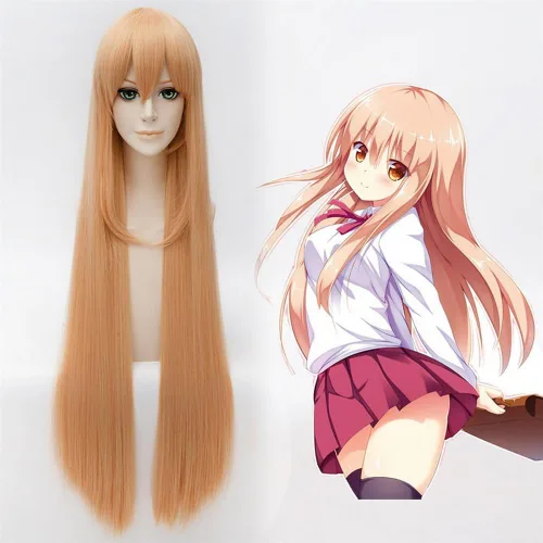 Vista 3 de KiyaCos Peluca de disfraz de Doma Umaru para mujer, larga y recta, resistente al calor, pelo naranja con flequillo
