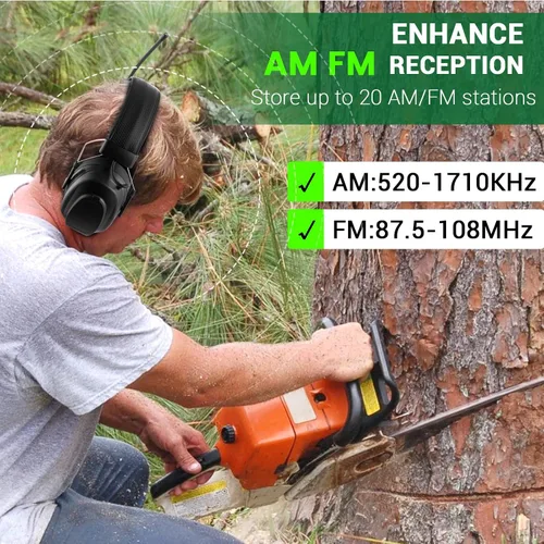 Vista 5 de Auriculares de radio AM FM mejorados con Bluetooth 5.4, orejeras de seguridad NRR de 25 dB para reducción de ruido, auriculares digitales