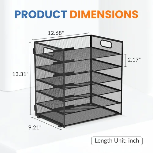 Vista 3 de Daltack Organizador de papel de 6 niveles para escritorio, organizador de bandejas de papel para escritorios, organizadores de archivos de Negro