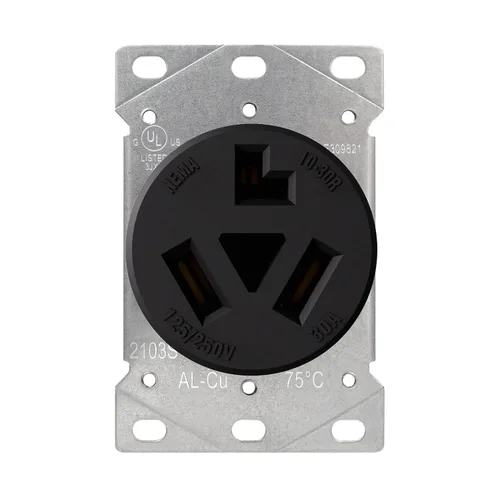 Vista 15 de AIDA NEMA10-30R Receptáculo de alimentación de montaje empotrado con placa frontal de acero inoxidable de 2 cuadras, toma de corriente de hoja recta