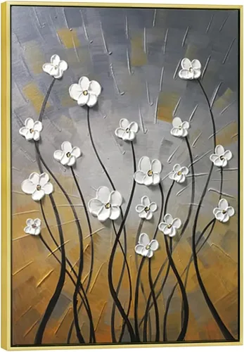 Vista 9 de Wieco Art Pinturas al óleo 100% pintadas a mano, lienzo abstracto, arte de pared, diseño moderno de flores estiradas, listo para colgar, para sala