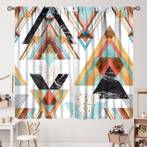 Vista 172 de Cortinas con patrón geométrico tribal, estilo suroeste, azteca, rústico, occidental, nativo americano, opacas, con bolsillo para barra, decoración