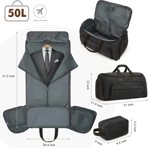 Vista 3 de S-ZONE Traje de viaje bolsa de ropa con neceser conjunto de dos piezas, Negro -, Bolsa de traje para hombre de viaje
