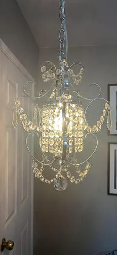 Vista 5 de Candelabro enchufable mini lámpara cromada 1 lámpara elegante lámpara de techo de hierro de cristal para dormitorio, baño, comedor, sala de estar