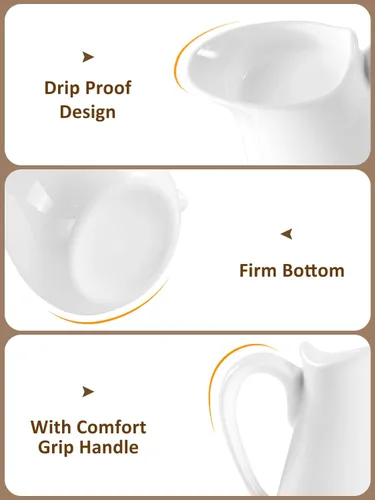 Vista 7 de Jarra de crema de leche de porcelana de 17 onzas con asa, crema blanca, apta para microondas y congelador