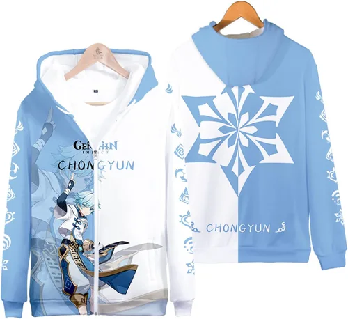 Vista 3 de SIAOMA Genshin Impact - Chaqueta con capucha y cremallera unisex con cordón 3D