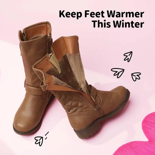 Vista 4 de DREAM PAIRS Botas de motociclista de invierno hasta la rodilla para niñas