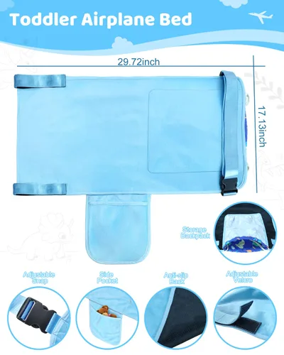 Vista 7 de Cama de avión para niños pequeños, extensor de asiento de avión para niños, bolsa de cordón 2 en 1, artículos esenciales de viaje para niños