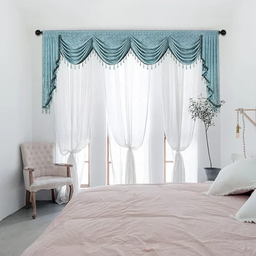Vista 14 de ELKCA Cenefa de Cascada Jacquard con Cuentas de Lujo Beige Cenefas de Cortinas de Ventana para Sala de Estar, Bolsillo para Varilla, 1 Panel