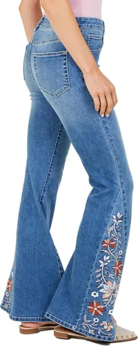 Vista 3 de ALTAR'D STATE Jeans de talle alto para mujer, mezclilla rasgada con cierre de botón, azul y negro