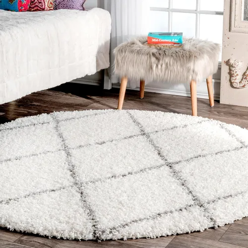 Vista 13 de nuLOOM Tess Alfombra de Área Shag Marroquí - Alfombra Shag Corredor 2x8 Pies Moderna/Contemporánea Blanco/Gris para Sala de Estar Dormitorio Comedor