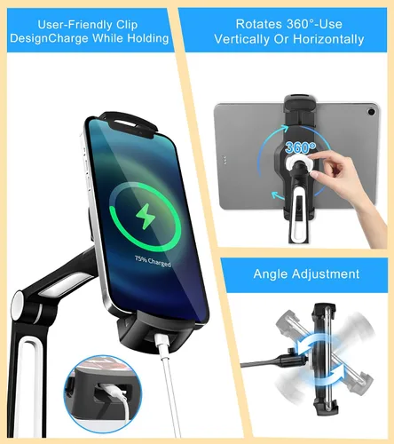 Vista 4 de Soporte ajustable para tablet de escritorio, soporte giratorio de 360° para iPad Air mini Pro de 4.7 a 12 pulgadas, iPhone, Samsung POS, Kindle