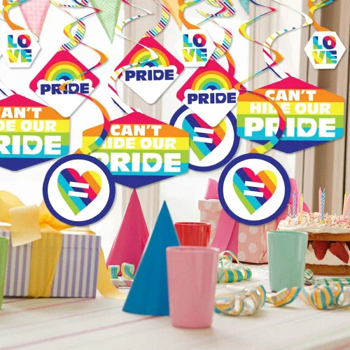 Vista 2 de Big Dot of Happiness Love is Love - Decoración colgante de fiesta de arco iris del orgullo - Remolinos de decoración de fiesta - Juego de 40