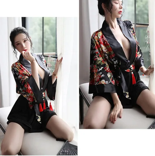 Vista 5 de SINROYEE Sexy anime cosplay para mujer Cheongsam vestido de lencería japonesa kimono disfraces bailarina Chemise abertura lateral
