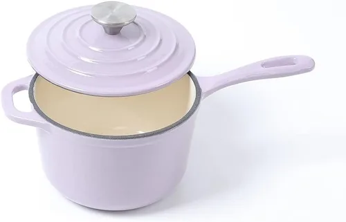 Vista 4 de HAWOK Cacerola de hierro fundido esmaltado de 1 cuarto de galón, juego de 2 unidades, color morado Púrpura