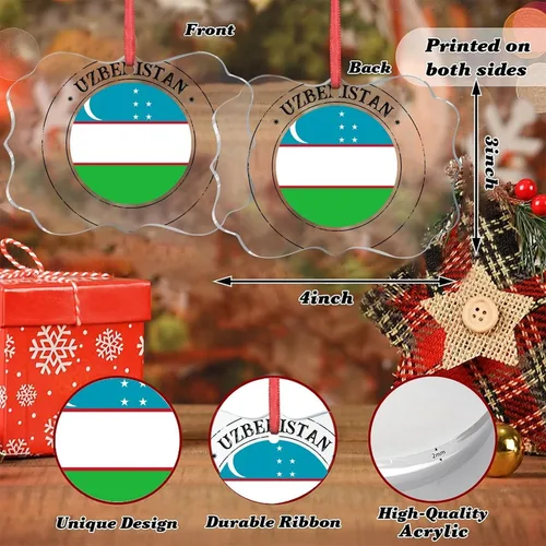Vista 7 de Adornos de Navidad de Uzbekistán, bandera de Uzbekistán, adornos de árbol de Navidad, adornos de Navidad personalizados de acrílico transparente