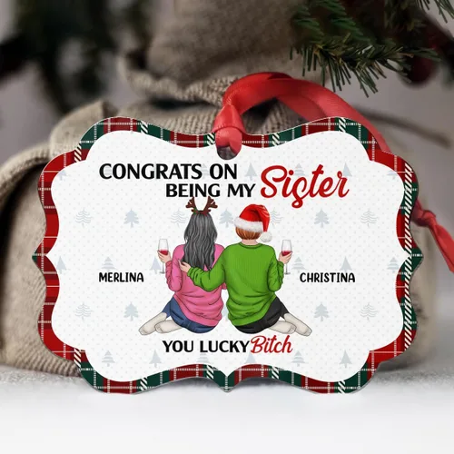 Vista 6 de Adorno de Bestie, Congrats On Being My Bettie You Lucky - Adorno de Navidad personalizado, regalos para alma gemela, árbol de Navidad colgante