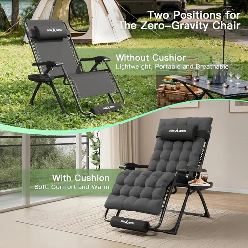 Vista 4 de Silla de gravedad cero de gran tamaño, plegable, reclinable, acolchada Gris oscuro y negro XL