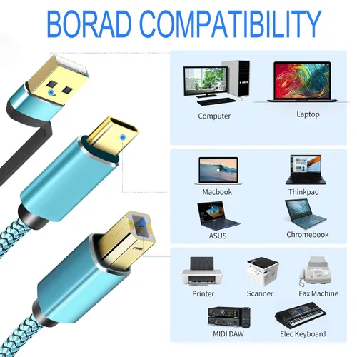 Vista 2 de Cable de impresora de 25 pies, cable USB C 2 en 1 y USB A a USB B, cable de impresora trenzado de nailon de alta velocidad para Mac, MacBook Pro