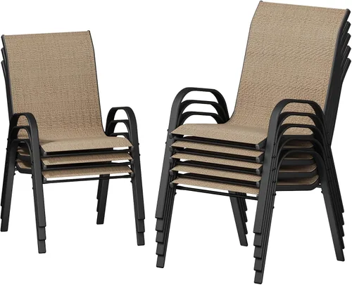Vista 27 de UDPATIO Juego de 4 sillas de patio, sillas de comedor apilables para exteriores con respaldo alto, silla de tela de textileno transpirable para Negro