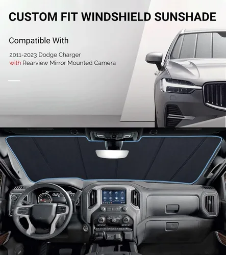 Vista 2 de Parasol para parabrisas Pigenius para Dodge Charger 2011-2023 con cámara montada en el espejo retrovisor - Protección
