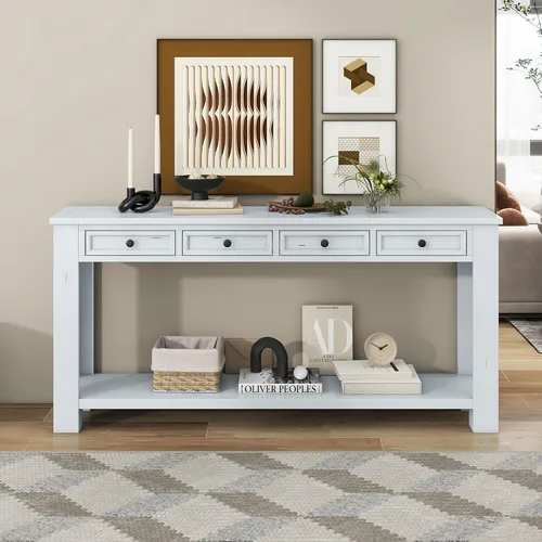 Vista 3 de Knocbel Mesa de consola para pasillo, sofá, entrada, mesa auxiliar de 63 pulgadas de largo, muebles con 4 cajones y estante inferior para sala