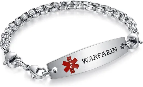 Vista 158 de Brazaletes de alerta médica ajustables de 7.5" a 9" para mujer/hombre, de acero inoxidable, intercambiables Cadena de bloque