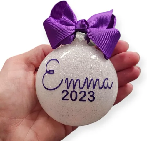 Vista 18 de Adorno de Navidad personalizado relleno de purpurina hecho a medida, regalo ideal para fiesta de intercambio de regalos de oficina (Aqua)