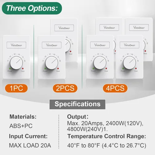 Vista 7 de Tensión Dual (110V-265V) Termostato de Calentador de Zócalo Eléctrico Manual de 4 Cables para el Hogar