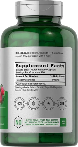 Vista 2 de Horbäach Cetonas de frambuesa 500 mg 180 cápsulas Píldoras sin OMG y sin gluten
