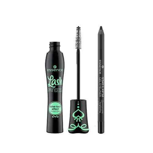 Vista 2 de essence - Máscara de pestañas postizas con efecto de pestañas postizas y delineadores de ojos de gel Stay & Play 01 Black Raven Vegano y libre