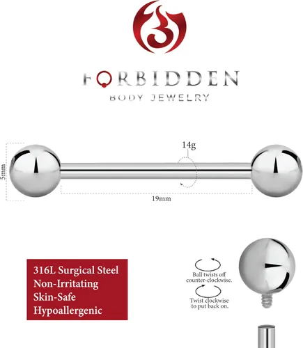 Vista 20 de Piercing para el cuerpo de titanio con rosca interna de 0.45 a 0.63 onzas (se vende individualmente)