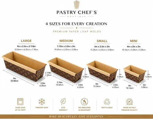 Vista 5 de Pastry Chef's Boutique Moldes de papel rectangulares desechables para pan, hechos de forma natural, reciclable, aptos para microondas y horno, molde