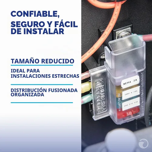 Vista 2 de Blue Sea Systems 5045 ST Bloque de fusibles de hoja compacto de 4 circuitos con cubierta, 100 amperios