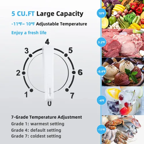 Vista 2 de PETSITE Congelador de pecho de 5 pies cúbicos, congelador profundo compacto con temperatura ajustable de 7 grados, cesta de almacenamiento extraíble