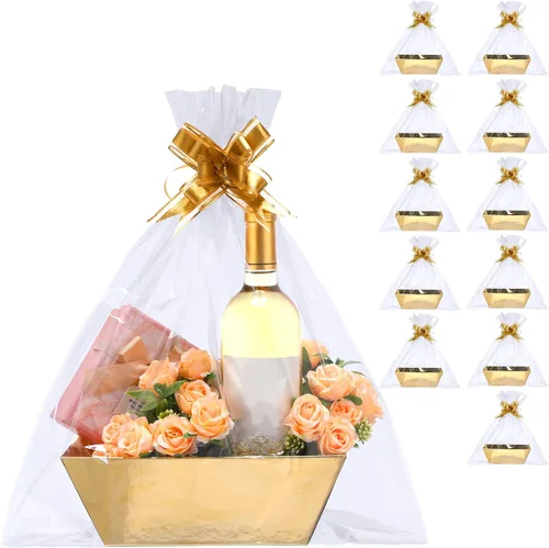 Vista 12 de Thenshop 44 Piezas Canasta para Regalos Canasta de Regalo Vacía a Granel Incluye 12 Bandejas de Cartón 12 Bolsas de Plástico y 20 Lazos Decorativos