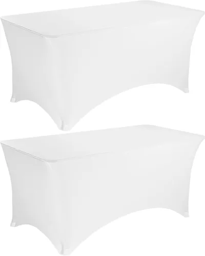 Vista 22 de Paquete de 2 manteles rectangulares de elastano de 6 pies, lavables, resistentes a las arrugas, para mesas plegables, bodas, fiestas, cumpleaños