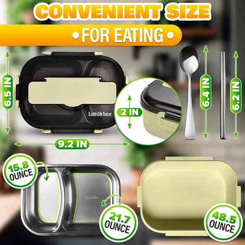 Vista 2 de Contenedor de almuerzo con retención de comida caliente, contenedor de almuerzo de oficina con compartimentos, acero inoxidable y plástico duradero