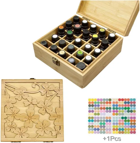 Vista 3 de Caja Organizadora de Viaje de Almacenamiento de Aceite Esencial de Bambú Pure Vie con Etiqueta de Tapa de Botella - Envase de Fragancia para Esmalte