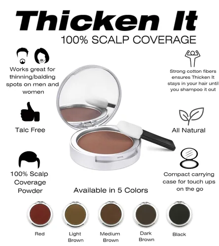 Vista 7 de Thicken It 100% Scalp Coverage Polvo para el cabello, negro, sin talco, corrector de pérdida de cabello resistente al agua, más grueso que