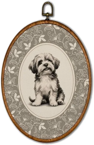 Vista 30 de KSDUT Arte de pared ovalado de perro pastor australiano floral retro de 8.6