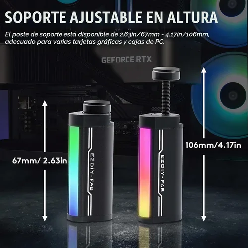 Vista 6 de EZDIY-FAB Soporte de soporte de GPU,Soporte de tarjeta gráfica ARGB de 5V 3PIN, Soporte de soporte de GPU altura ajustable,Soporte de aluminio