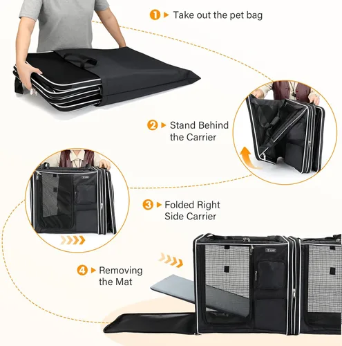 Vista 3 de Lekereise Transportador grande para gatos de lado suave, 28 x 13 x 13 pulgadas, transportador de viaje grande para 2 gatos con cierres de cremallera