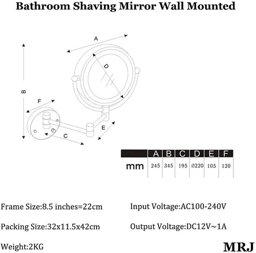 Vista 4 de Bathroom Shaving Mirror Wall Mounted 8.5 inch Makeup Mirror with Led Lights True Image and X5 Magnified Vanity Mirror 360° Free Rotation Extendable