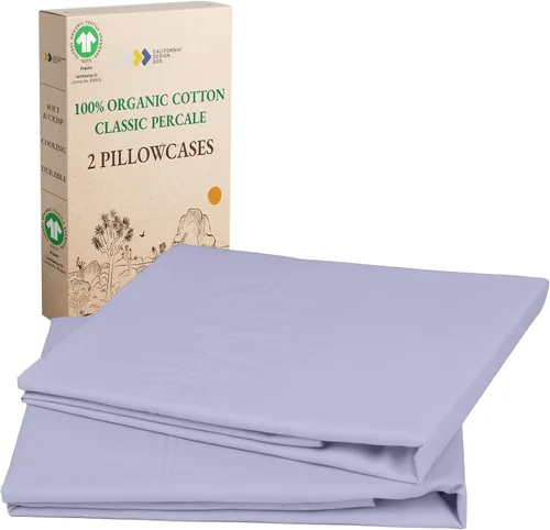Vista 16 de California Design Den Juego de 2 fundas de almohada de 100 % algodón orgánico tamaño Queen/estándar, suaves y nítidas fundas de almohada de algodón