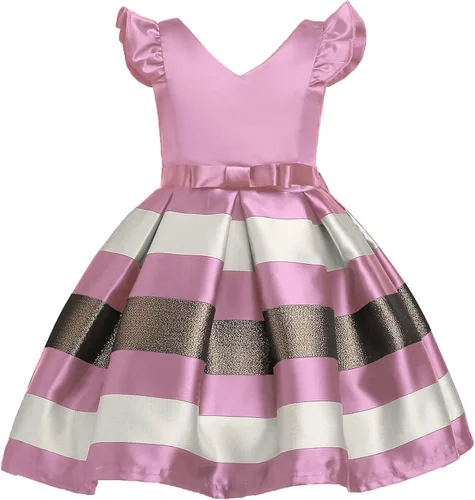 Vista 7 de NSSMWTTC 2-10T - Vestidos de rayas para niñas pequeñas, vestido de fiesta de boda de Navidad