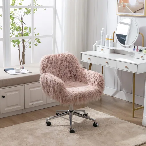 Vista 2 de Silla de escritorio de oficina, silla de escritorio giratoria esponjosa, altura ajustable con reposabrazos, cojín suave, base plateada