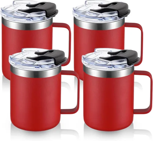 Vista 14 de Taza de café aislada de 12 onzas con asa, taza de café de viaje de acero inoxidable con tapa abatible, vaso de café de doble pared con aislamiento
