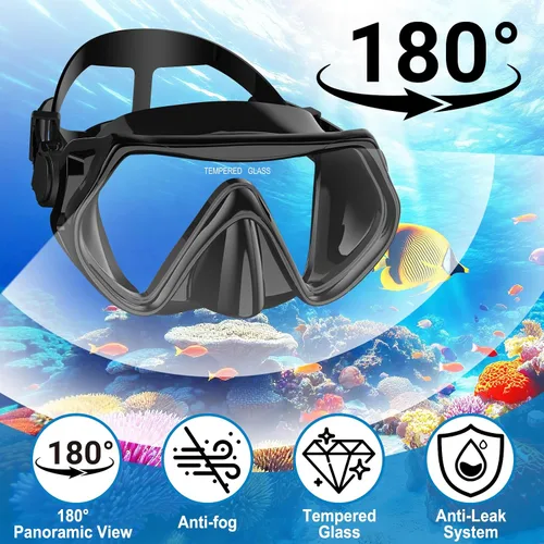 Vista 2 de Equipo de esnórquel para adultos, conjunto de esnórquel máscara de buceo con tubo seco superior, gafas de natación para adultos con cubierta nasal