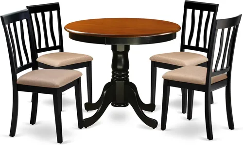 Vista 7 de East West Furniture ANTI3-OAK-C - Juego de mesa y sillas de cocina de 3 piezas que contiene una mesa de comedor redonda con pedestal y 2 sillas